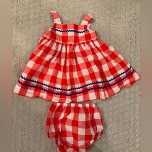 Jacadi Red and White Checkered Dress & Bloomers